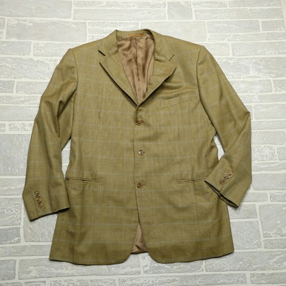 Ermenegildo Zegna Wool Blazer Size 46 Gold Plaid Suit Jacket for Neiman Marcus